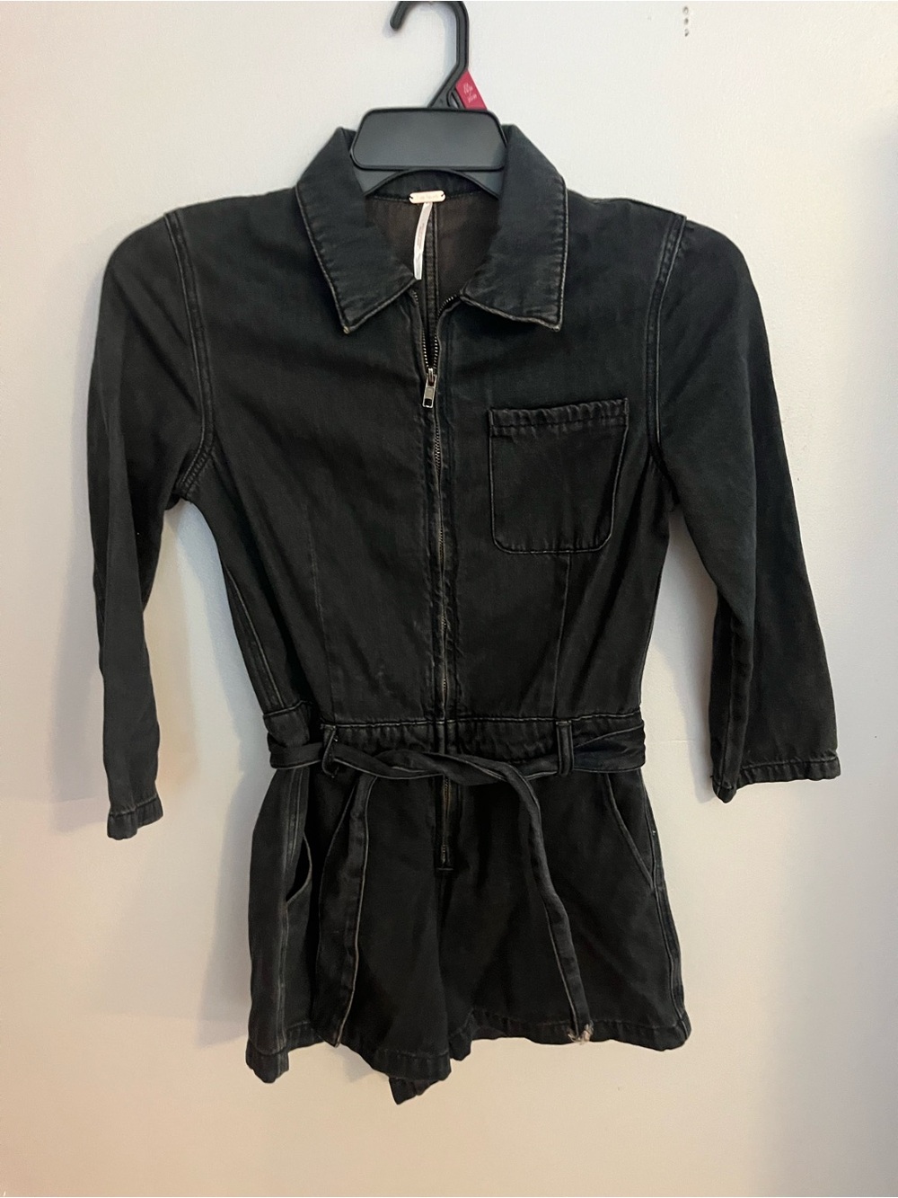 Free People Black‎ Denim Romper with Front Zip